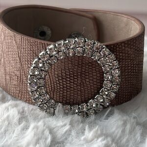 Brown Snakeskin Band Bracelet with Crystal Medallion
